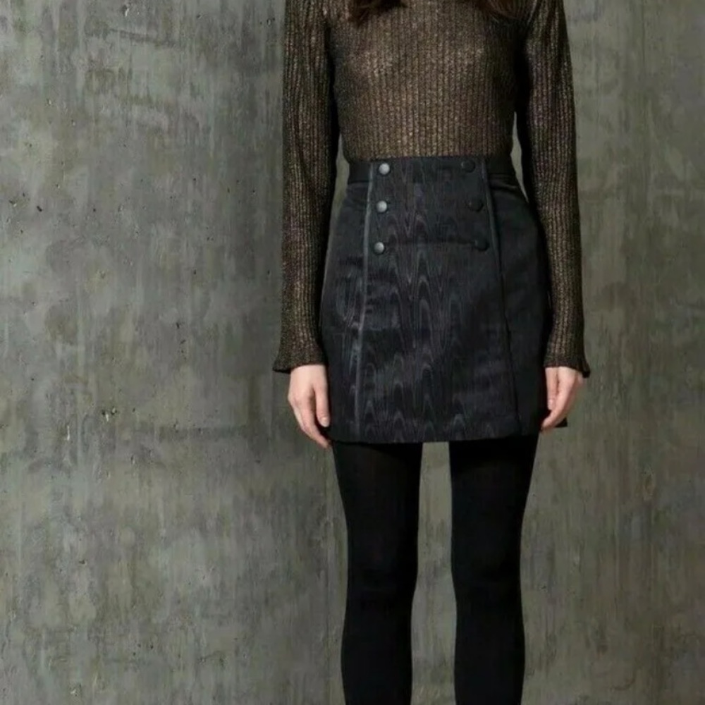 🖤 BCBG MAX AZRIA A-LINE Double button SKIRT WITH LEATHER TRIM